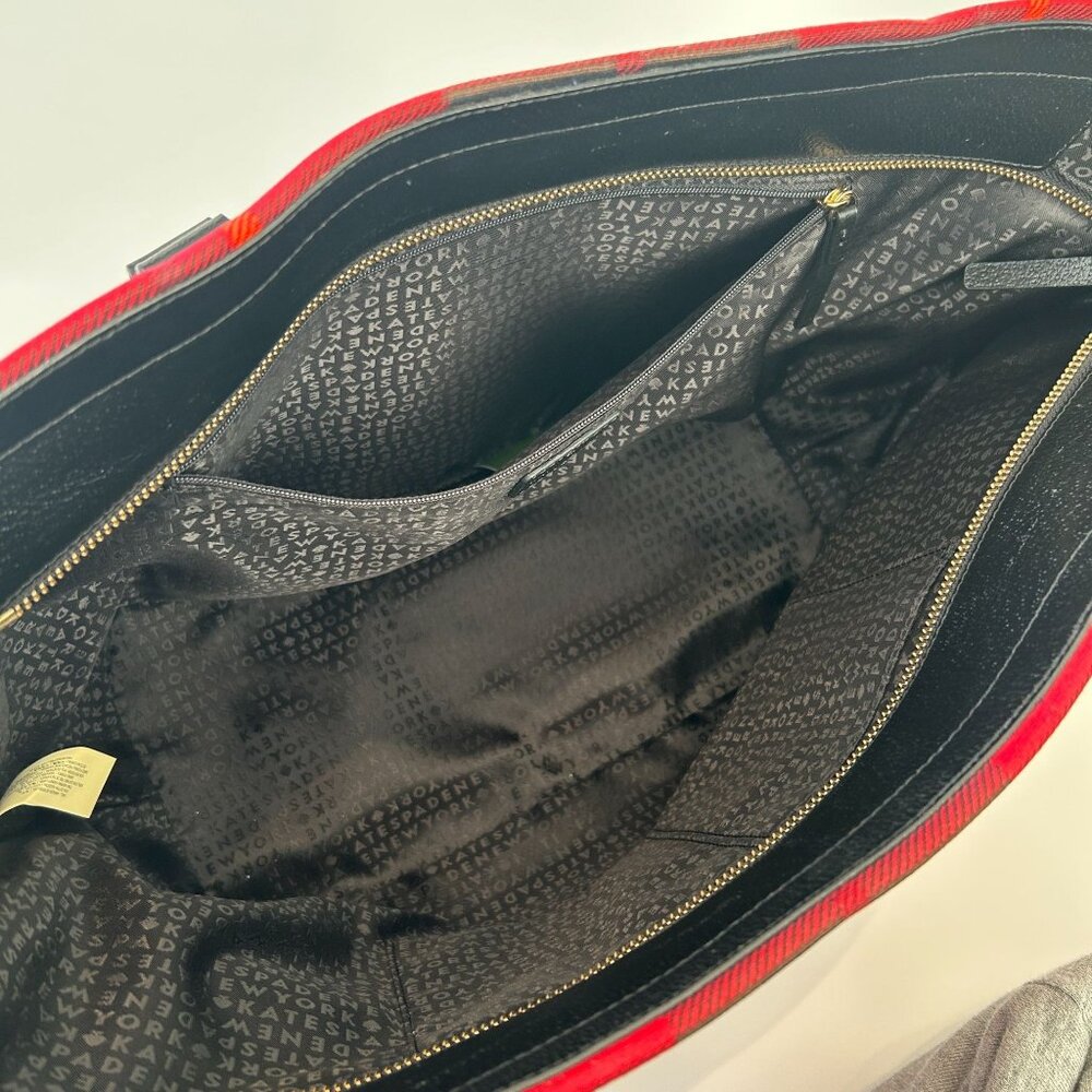 NWOT Kate Spade New York Medium Harmony Plaid Tote Bag With Black Leather Bottom - Picture 5 of 13